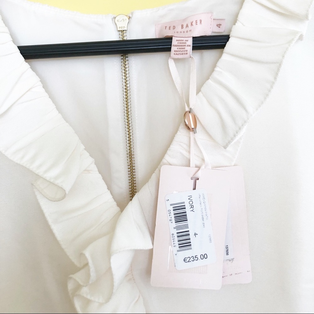 Ted Baker London Ivory Ruffle V-neck Skater Dress - Picture 5 of 7